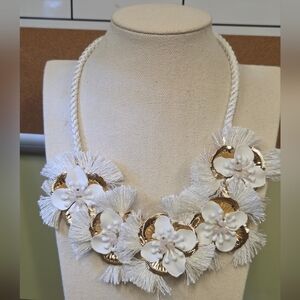 Anthropologie Gold and Offwhite Floral Necklace